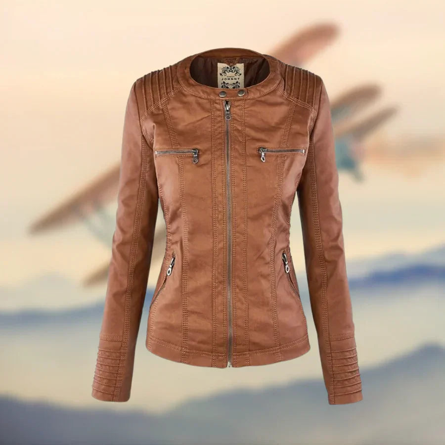 Lederjacke Damen | Abnehmbare Kapuze & Taillierter Zip-Schnitt