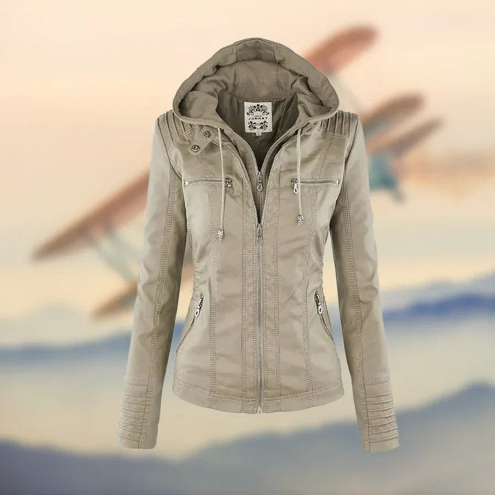 Lederjacke Damen | Abnehmbare Kapuze & Taillierter Zip-Schnitt