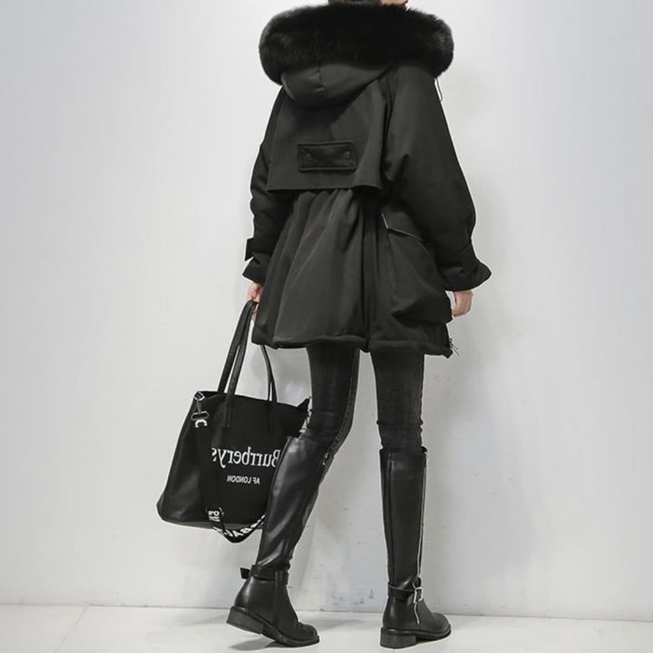 Lila - Warme Pelzkapuzen-Pufferjacke