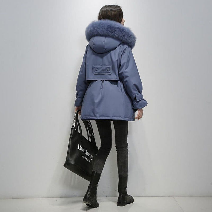 Lila - Warme Pelzkapuzen-Pufferjacke