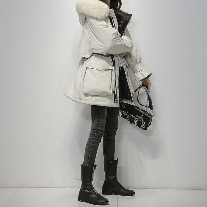 Lila - Warme Pelzkapuzen-Pufferjacke