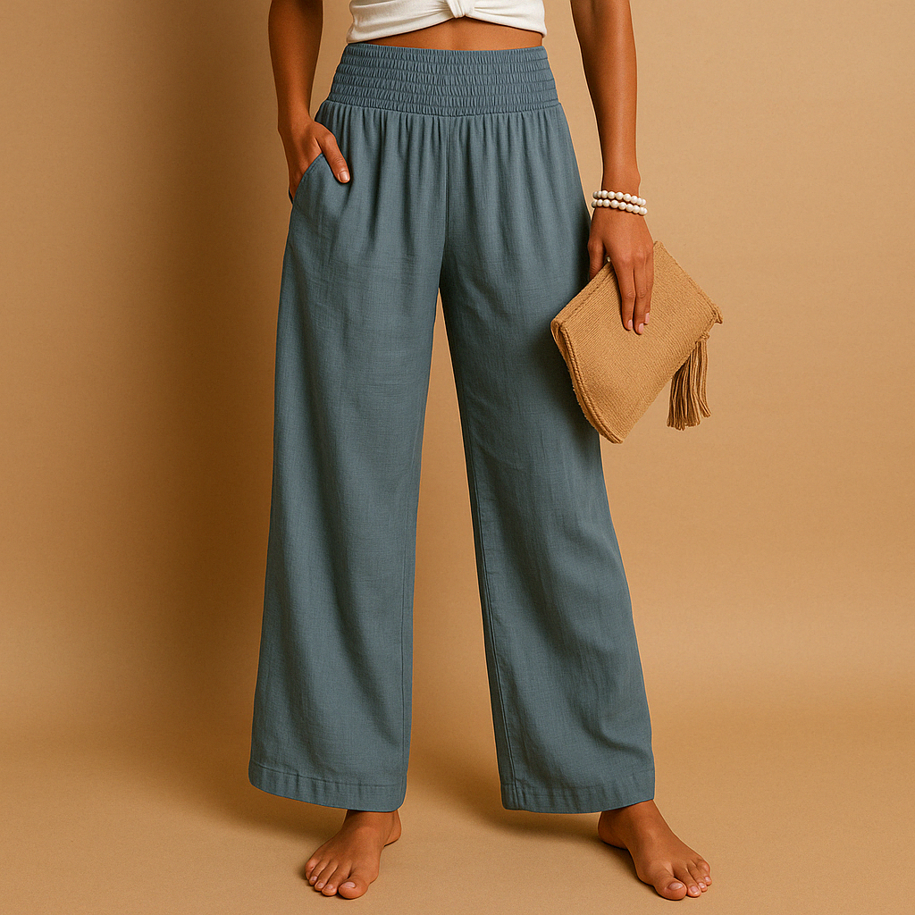 Leinenhose elegant Taille hoch für Damen – elastisch & bequem