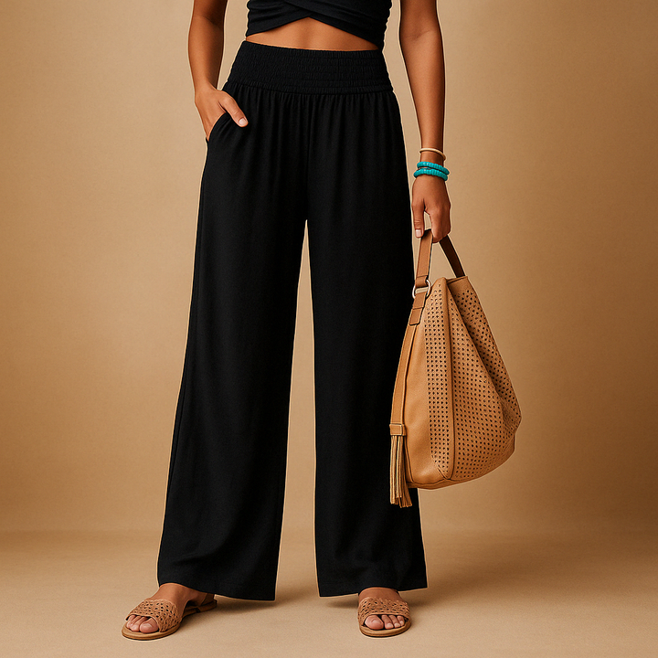 Leinenhose elegant Taille hoch für Damen – elastisch & bequem