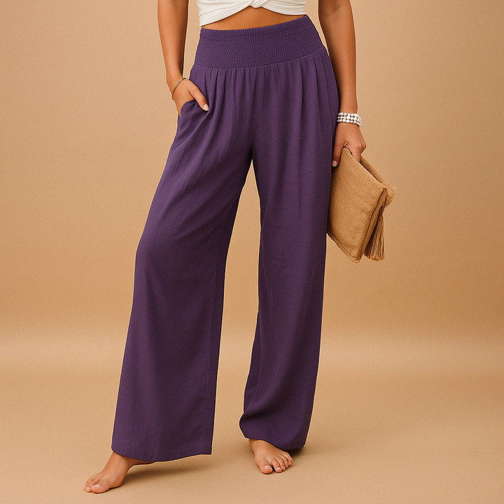 Leinenhose elegant Taille hoch für Damen – elastisch & bequem