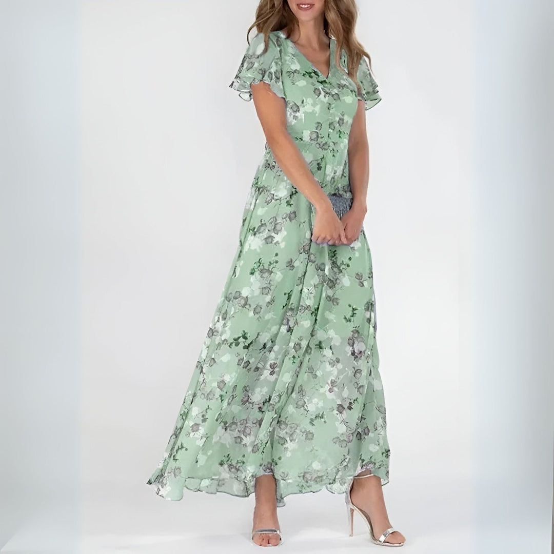Liora | Zartes Aquarell-Blumendruck Maxikleid Sommer für Damen 2