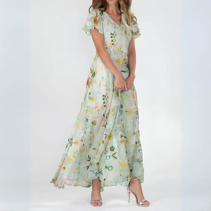 Liora | Zartes Aquarell-Blumendruck Maxikleid Sommer für Damen 3