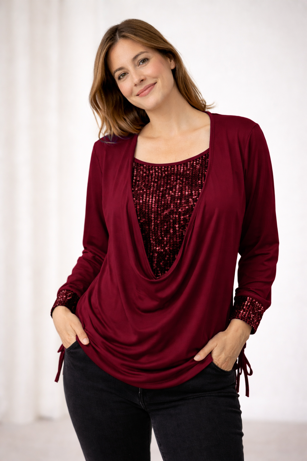 Livia | Elegante Bluse mit Pailletten für Festliche Anlässe – Damenbluse mit Langen Ärmeln 3