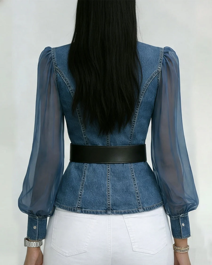 Livia | Elegante Damenbluse mit Chiffonärmeln und Wickelschnitt 2