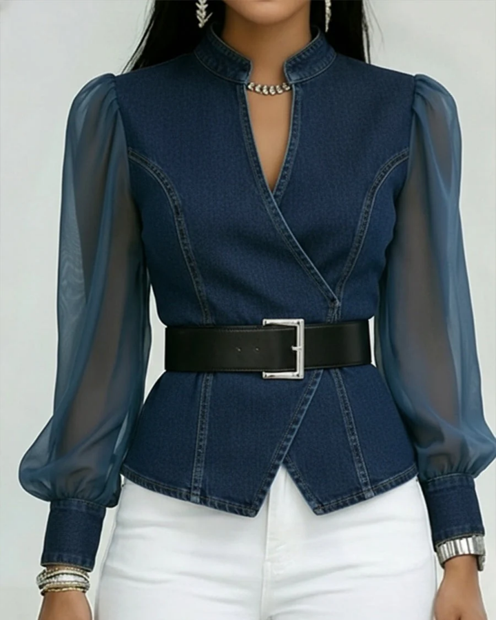 Livia | Elegante Damenbluse mit Chiffonärmeln und Wickelschnitt 3