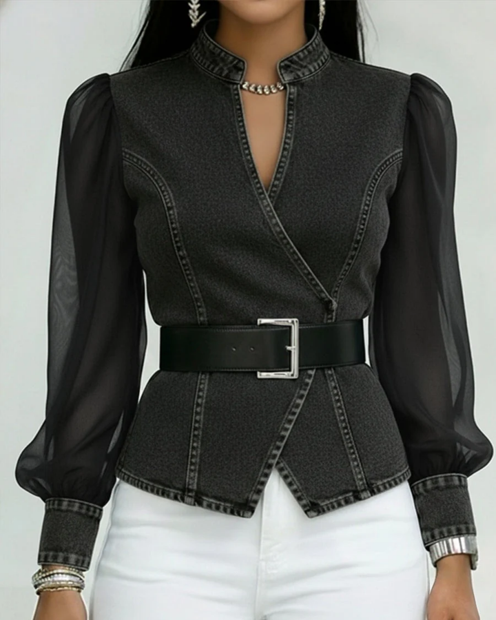 Livia | Elegante Damenbluse mit Chiffonärmeln und Wickelschnitt 4