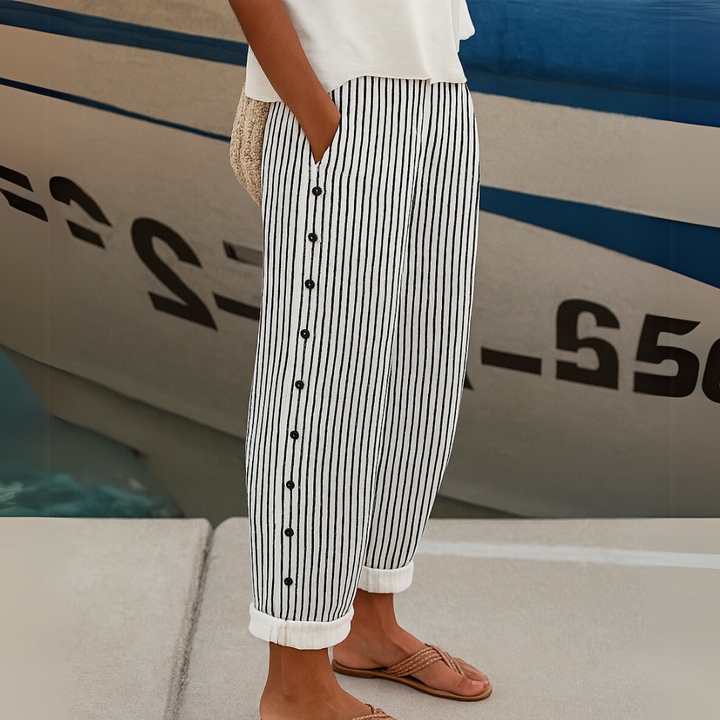 Livia | Elegante Hochtaillierte Gestreifte Damenhose 0