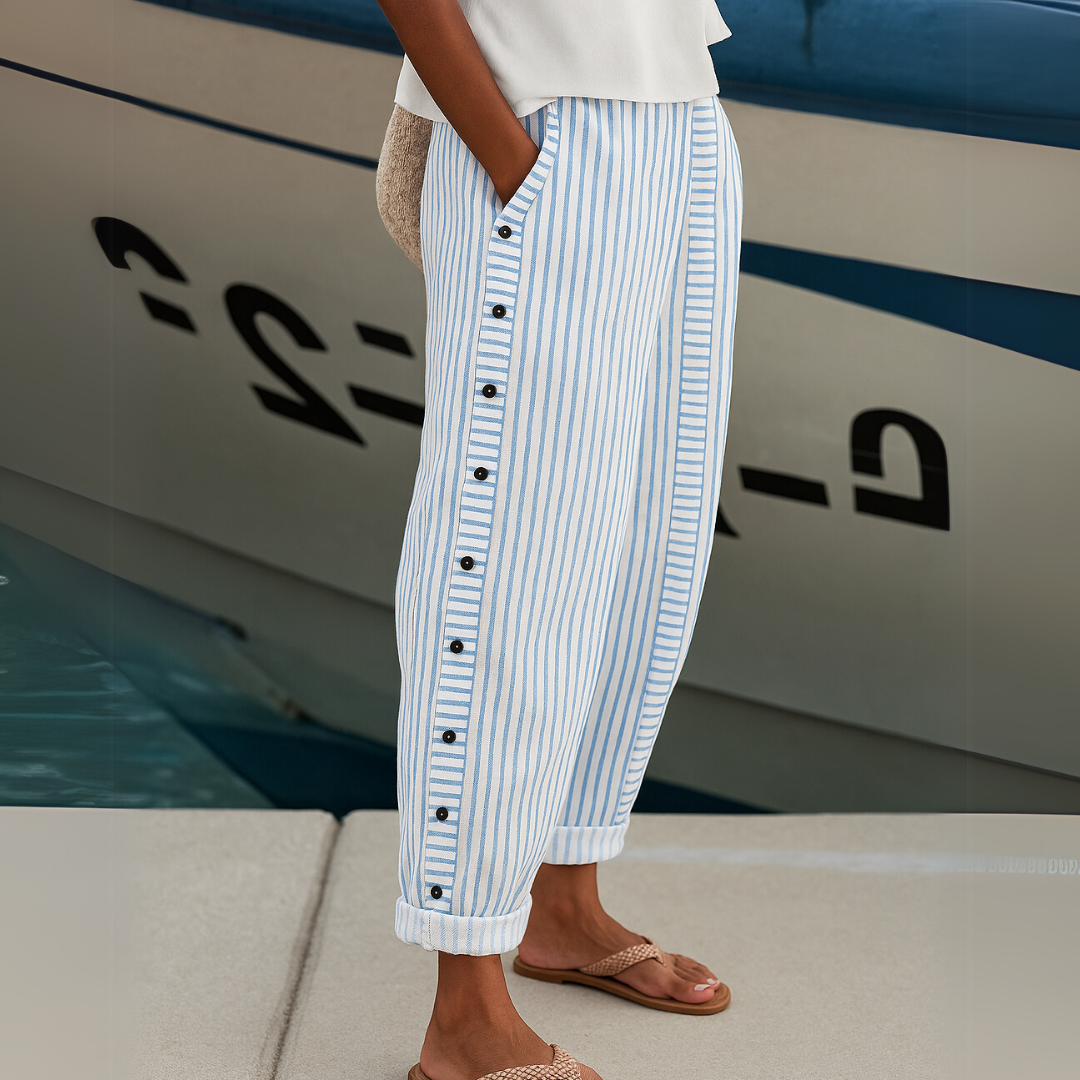 Livia | Elegante Hochtaillierte Gestreifte Damenhose 1