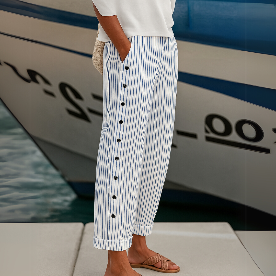 Livia | Elegante Hochtaillierte Gestreifte Damenhose 3