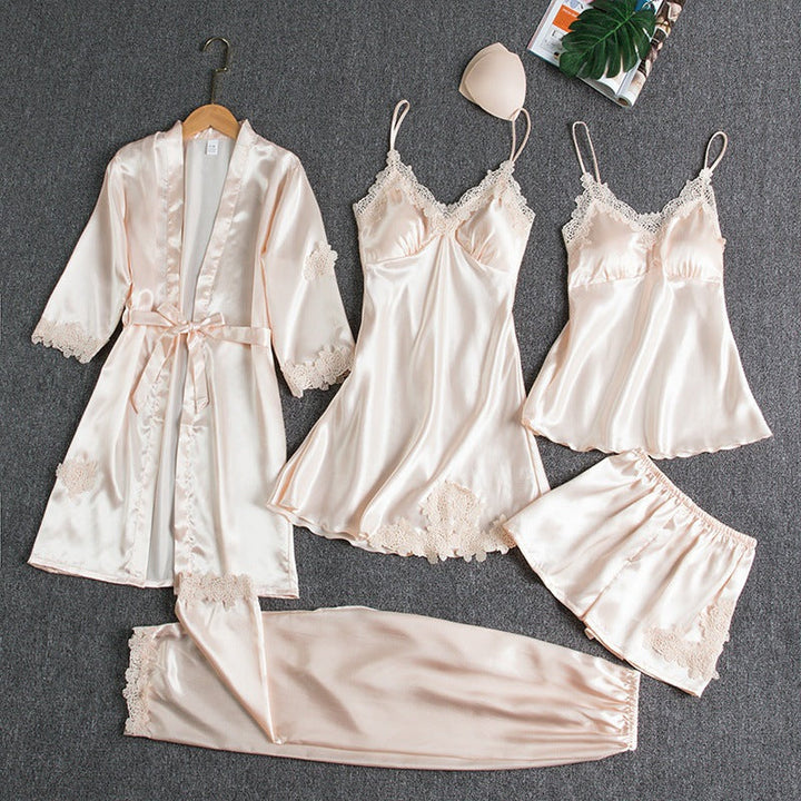 Livia | Elegantes Fünfteiliges Damen Pyjama-Set Schlafanzug Damen 3