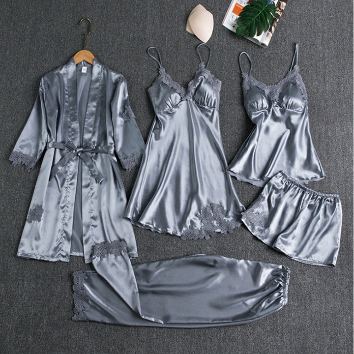 Livia | Elegantes Fünfteiliges Damen Pyjama-Set Schlafanzug Damen 4