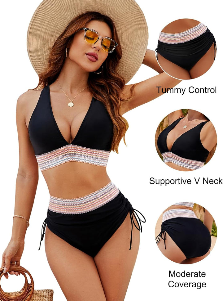 Livia | Hochtaillierter Bikini Damen mit V-Ausschnitt und Bauchkontrolle 4