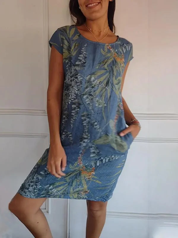 Livia | Leichtes Damenkleid mit Botanischem Druck und Taschen 1