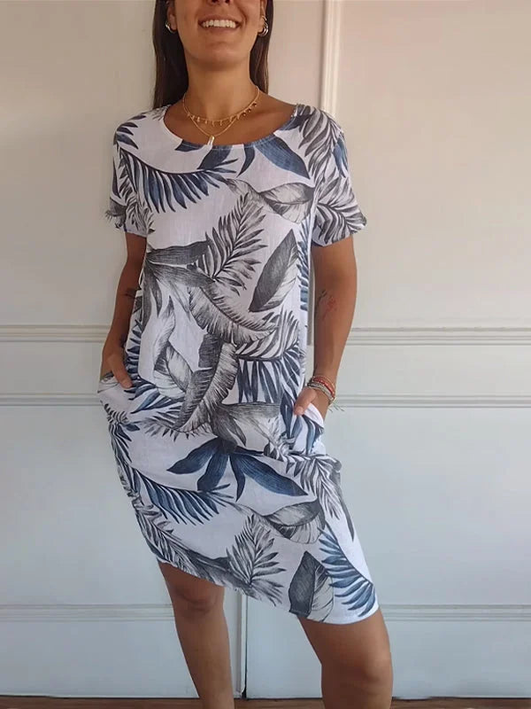 Livia | Leichtes Damenkleid mit Botanischem Druck und Taschen 2