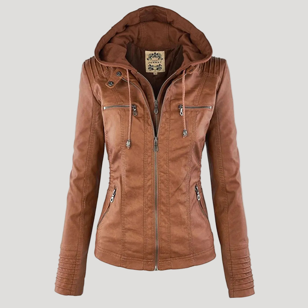 Doreen | Stilvolle und elegante Lederjacke mit Kapuze