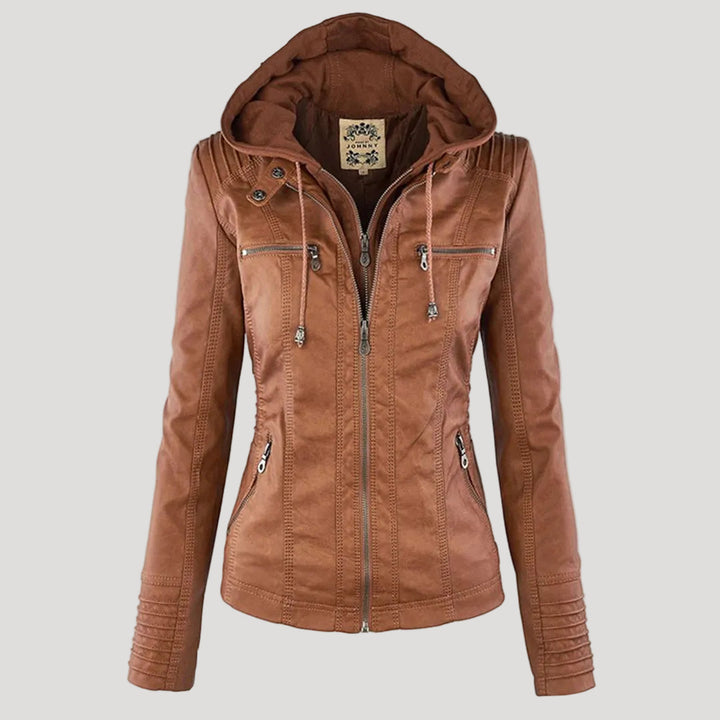 Doreen | Stilvolle und elegante Lederjacke mit Kapuze