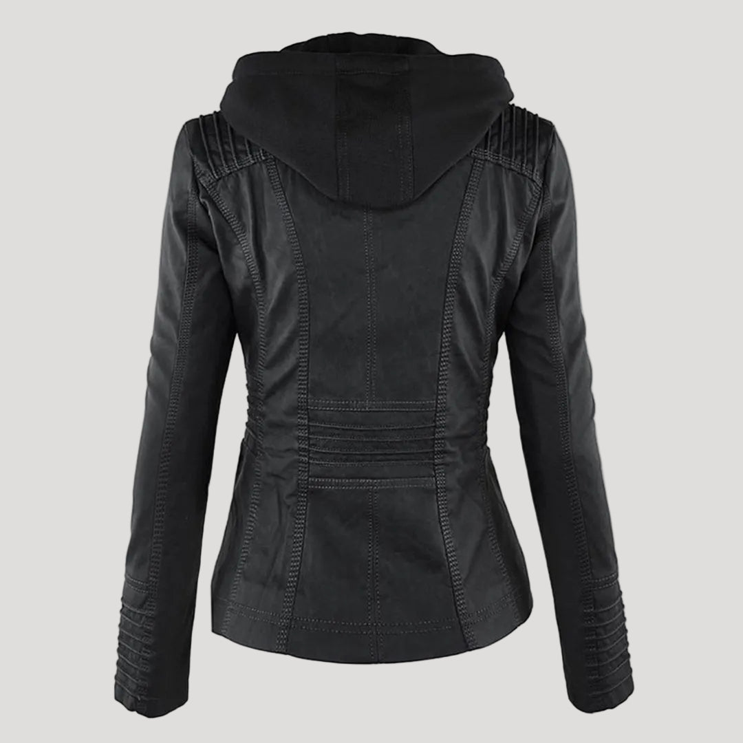 Doreen | Stilvolle und elegante Lederjacke mit Kapuze
