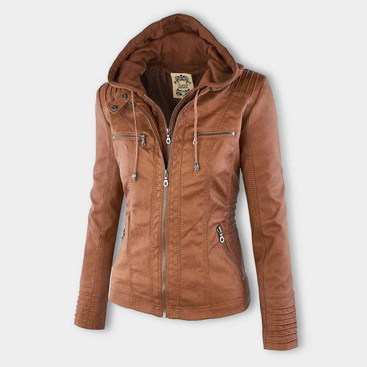 Doreen | Stilvolle und elegante Lederjacke mit Kapuze