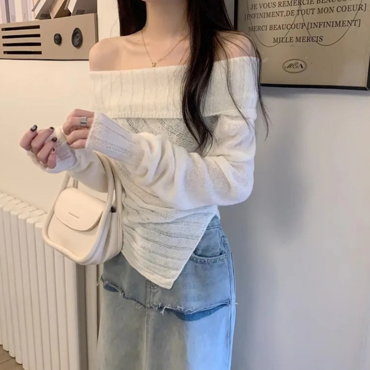 Londyn - Stilvoller Off-Shoulder Strickpullover für Damen