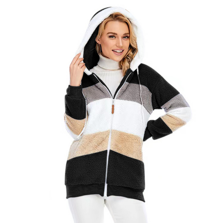 Lozenda - Farbblock-Fuzzy-Jacke für Damen