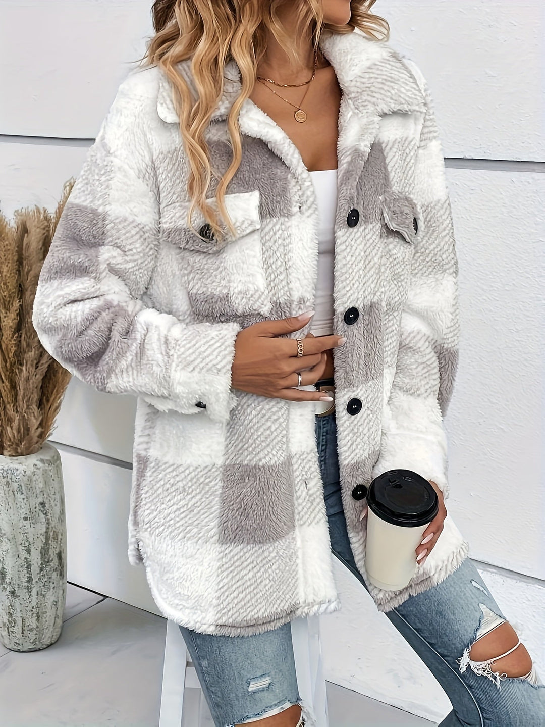 Lozenda - Gemütliche, Karierte Freizeitjacke Mit Knopfleiste