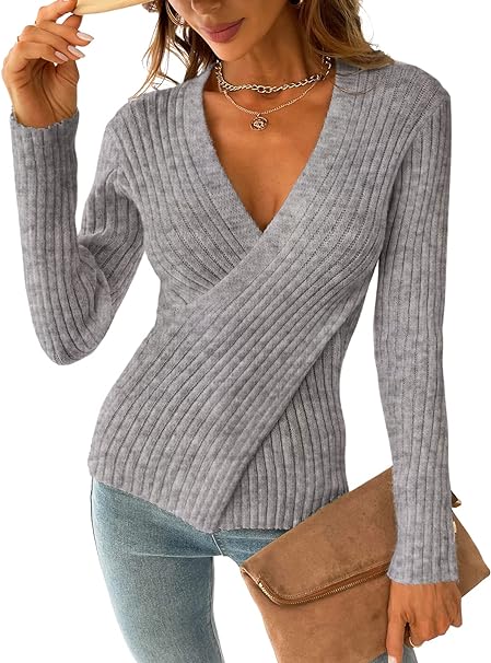 Lozenda - Gerippter Strickpullover mit Wickeloptik
