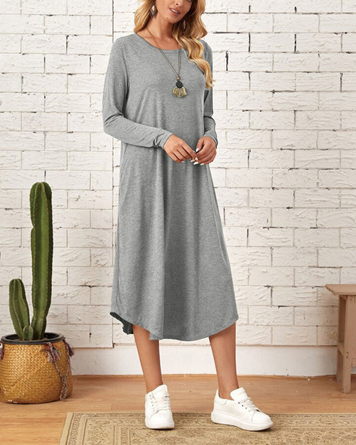Lozenda - Herbst und Winter langärmeliges, locker geschwungenes Kleid