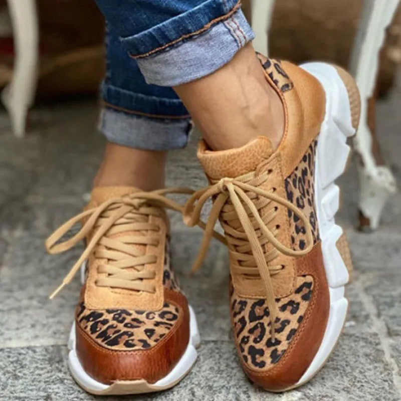 Lozenda - Lässige Vulkanisierte Leoparden-sneakers Mit Dicker Sohle