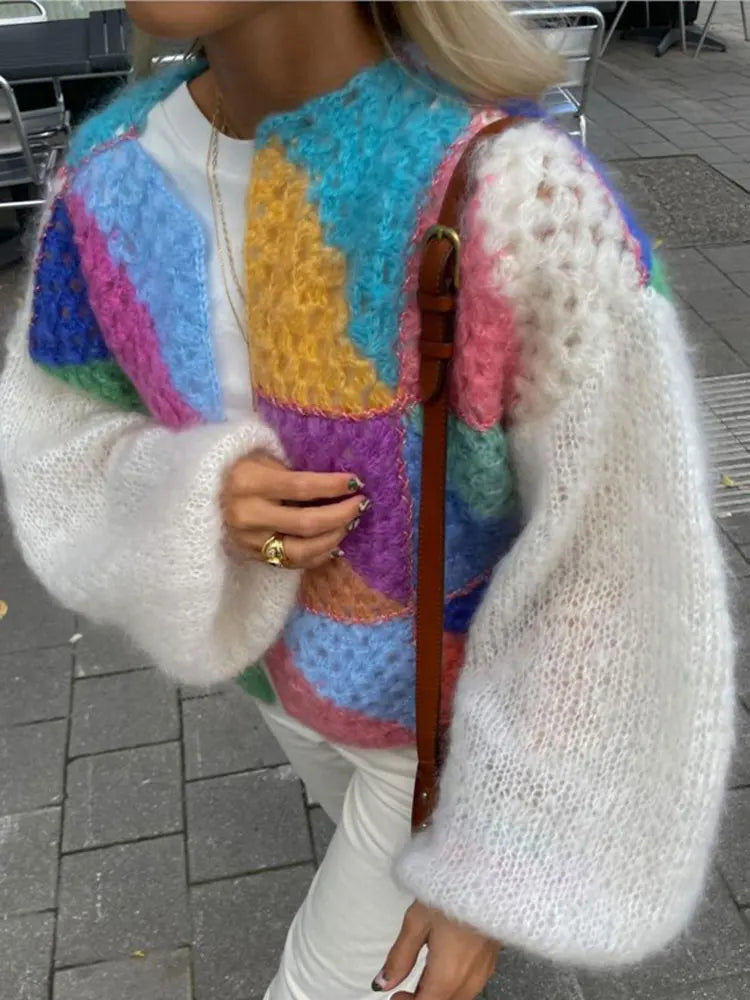 Lozenda - Lässiger Multicolor-Strickpullover für Frauen