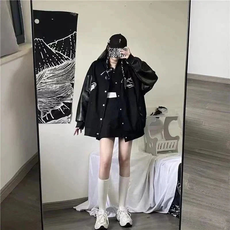 Lozenda - Schwarzer Harajuku Mantel für Frauen