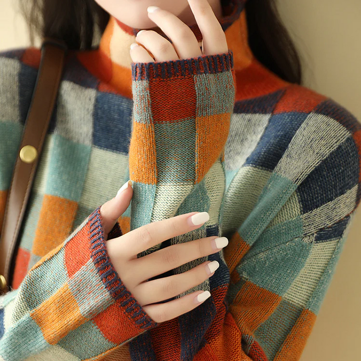 Lozenda - Stylischer mehrfarbig karierter Pullover