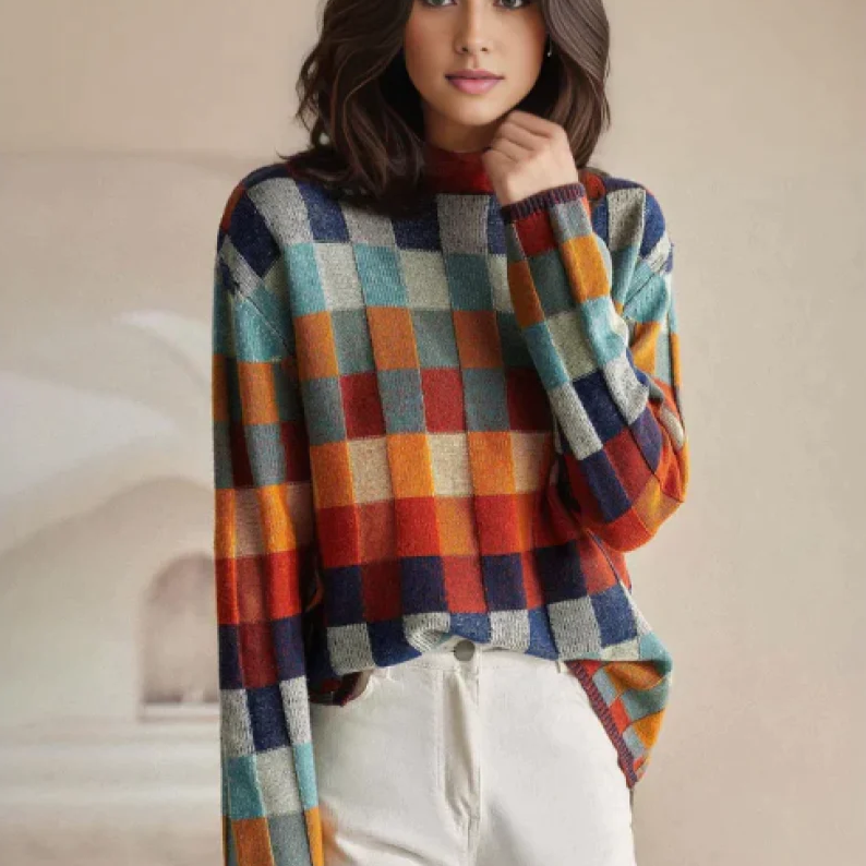 Lozenda - Stylischer mehrfarbig karierter Pullover