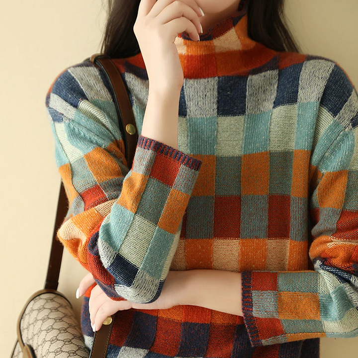 Lozenda - Stylischer mehrfarbig karierter Pullover