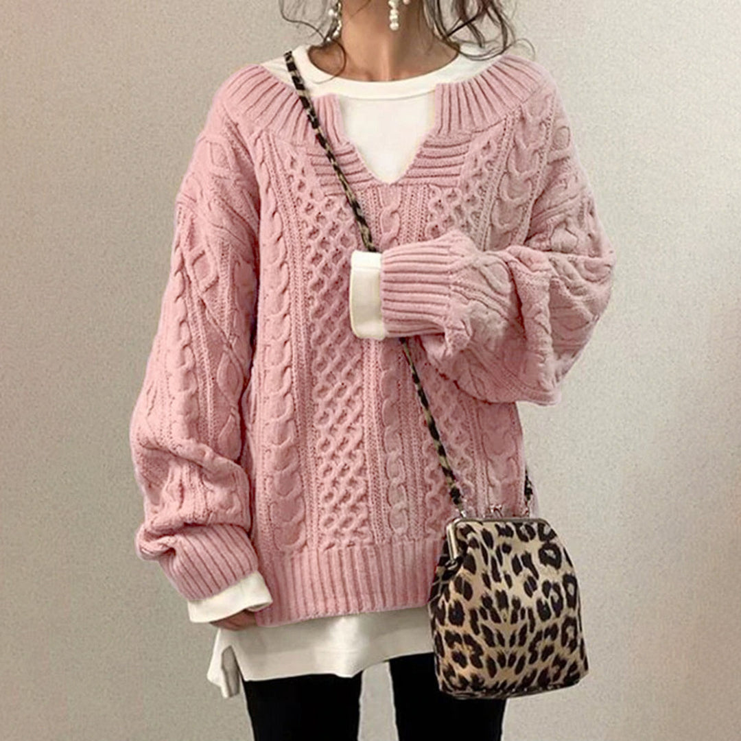 Lozenda - Weicher Strickpullover mit V-Ausschnitt für Frauen in entspannter Passform