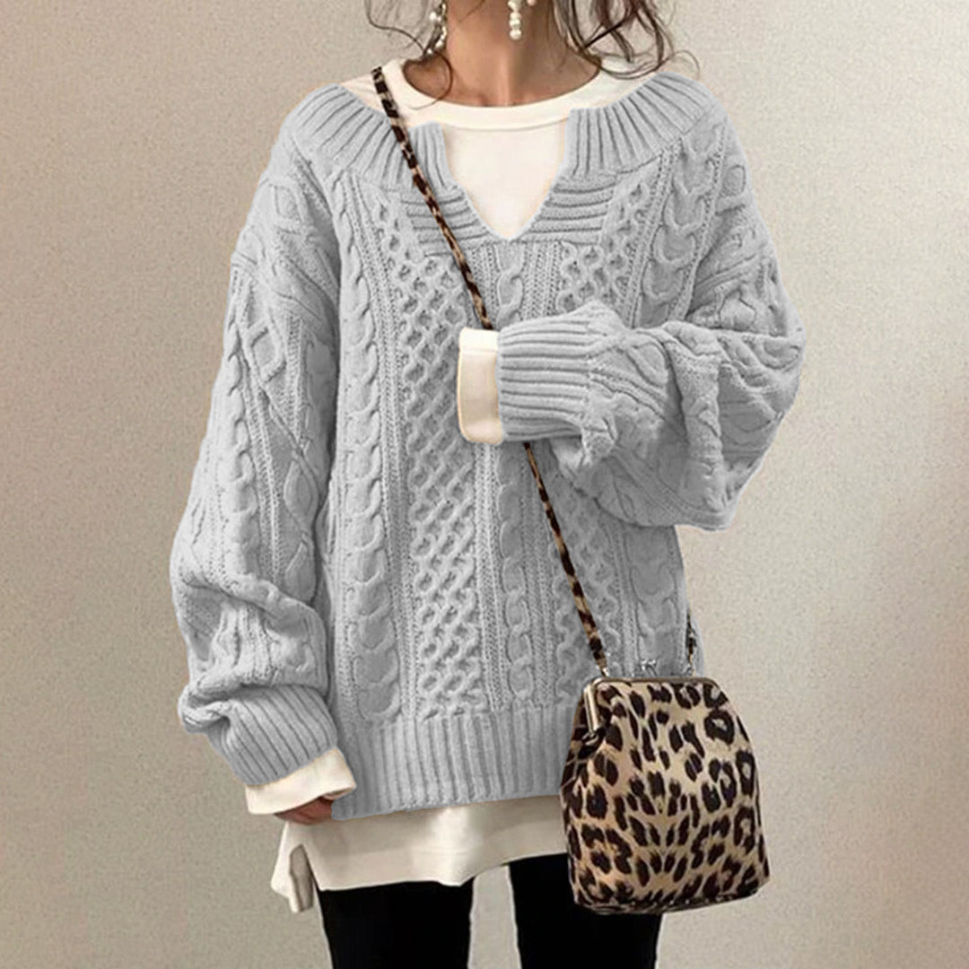 Lozenda - Weicher Strickpullover mit V-Ausschnitt für Frauen in entspannter Passform