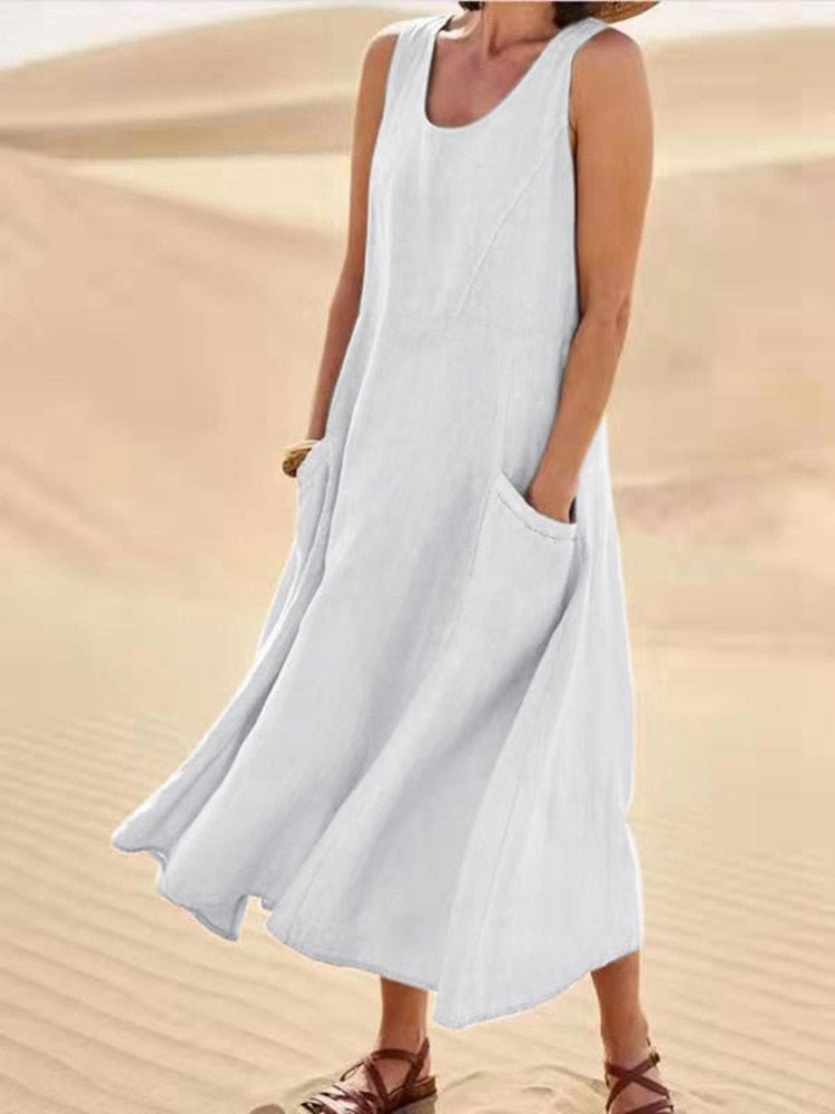 Luftiges Maxi Kleid Damen | Locker fallender Schnitt & praktische Taschen