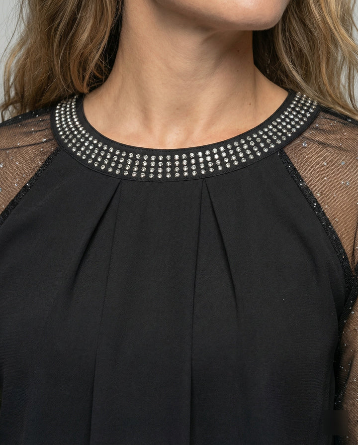 Luna Glam | Festliches Pailletten Top für Damen mit Transparenten Ärmeln 2