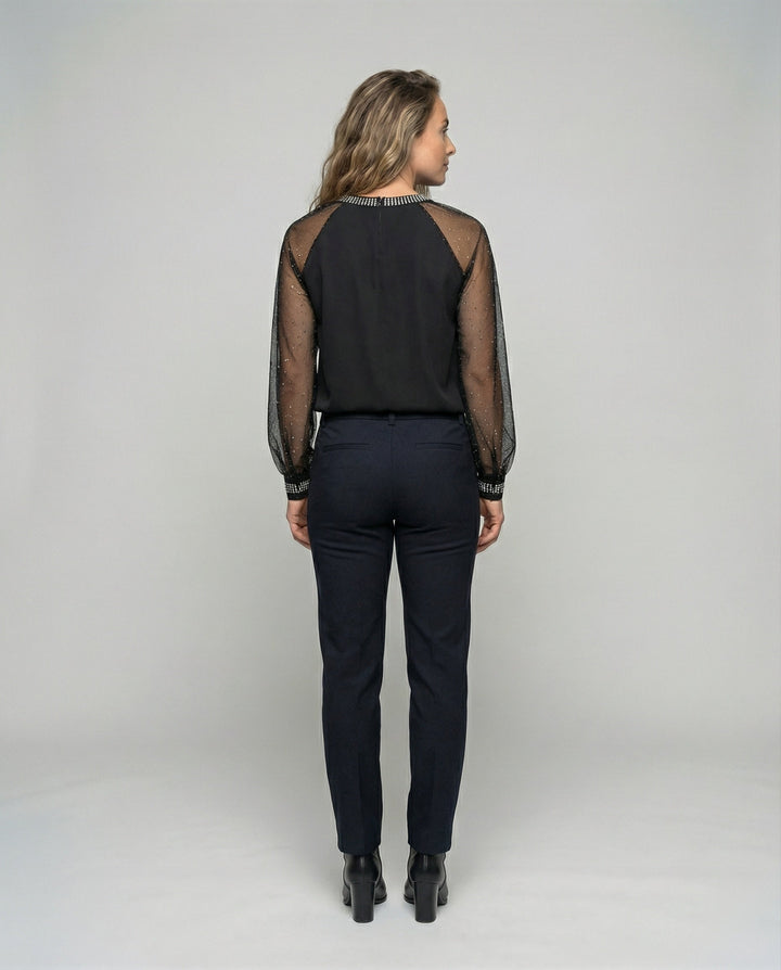 Luna Glam | Festliches Pailletten Top für Damen mit Transparenten Ärmeln 3