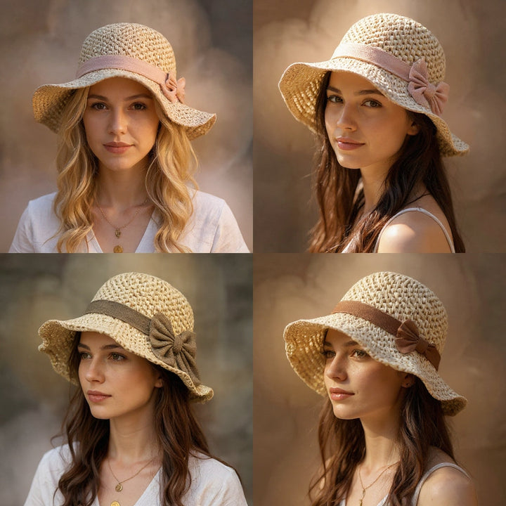 Luna | Eleganter, handgefertigter Sonnenhut mit Vintage-Schleife 1