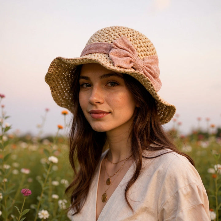 Luna | Eleganter, handgefertigter Sonnenhut mit Vintage-Schleife 3