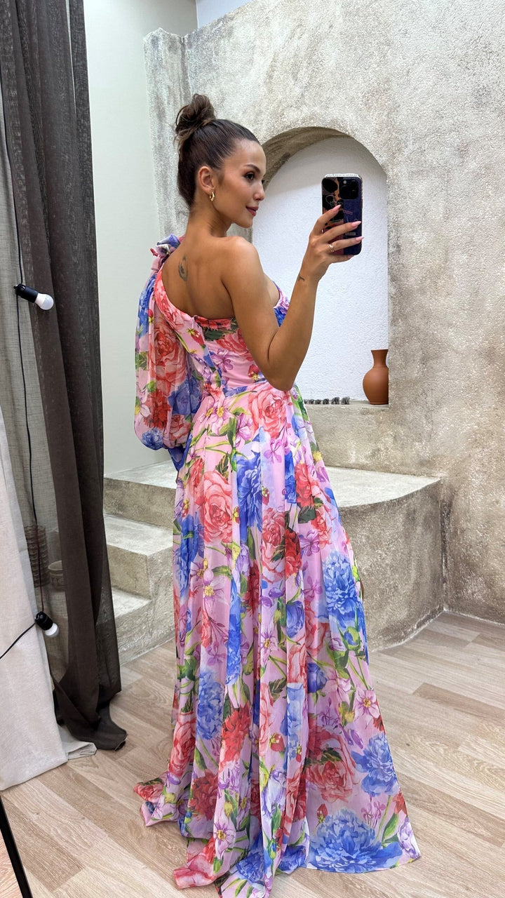 Sandra – Elegant Floral One-Shoulder Maxi Dress - Image 4