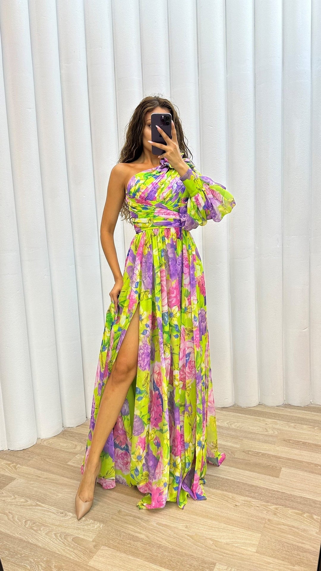 Sandra – Elegant Floral One-Shoulder Maxi Dress - Image 6
