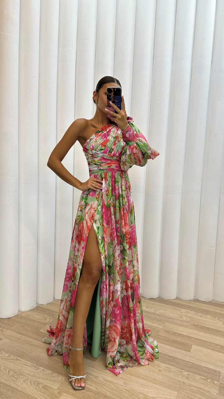 Sandra – Elegant Floral One-Shoulder Maxi Dress - Image 7