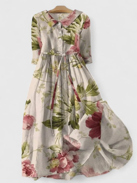 Lunara | Elegantes Midikleid Sommer aus Baumwolle-Leinen-Mischung 0