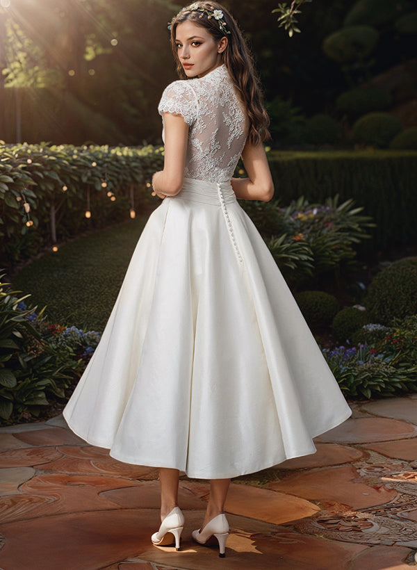 Hochzeitskleid Damen Midi mit Spitzentop