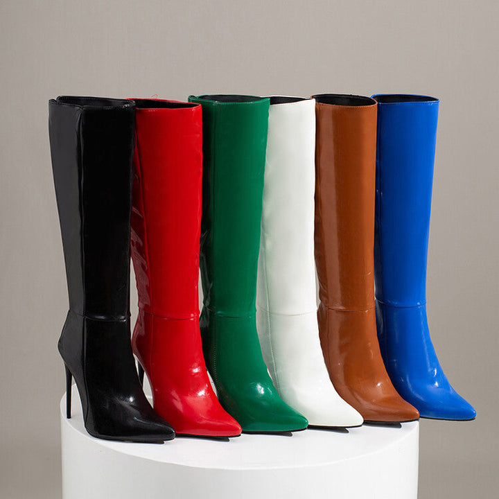 Kniehohe Stiefel | Spitz mit Absatz und Reissverschluss